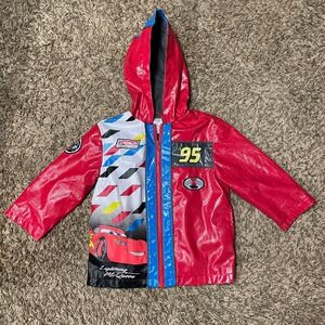 Kids Disney Cars Lightning McQueen Hooded Rain Jacket Size 3 Red Blue